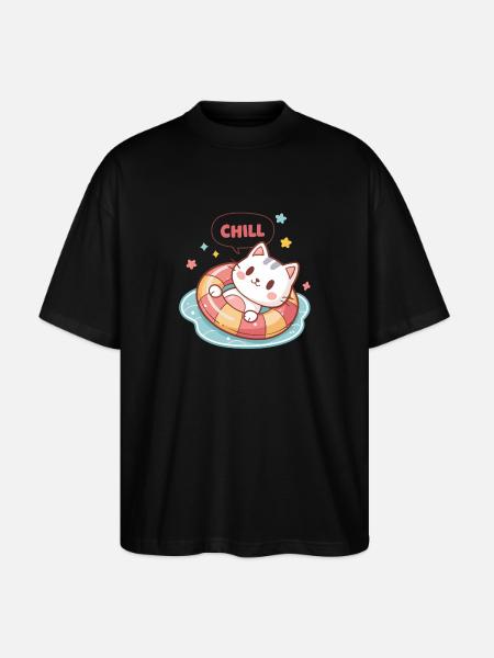 Chat Chill en Bouée Pastel - T-shirt bio Blaster 2.0 coupe oversize Stanley/Stella Unisexe - noir