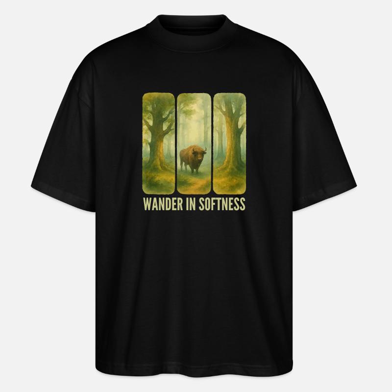 Bisons errants dans la forêt - T-shirt bio Blaster 2.0 coupe oversize Stanley/Stella Unisexe - noir