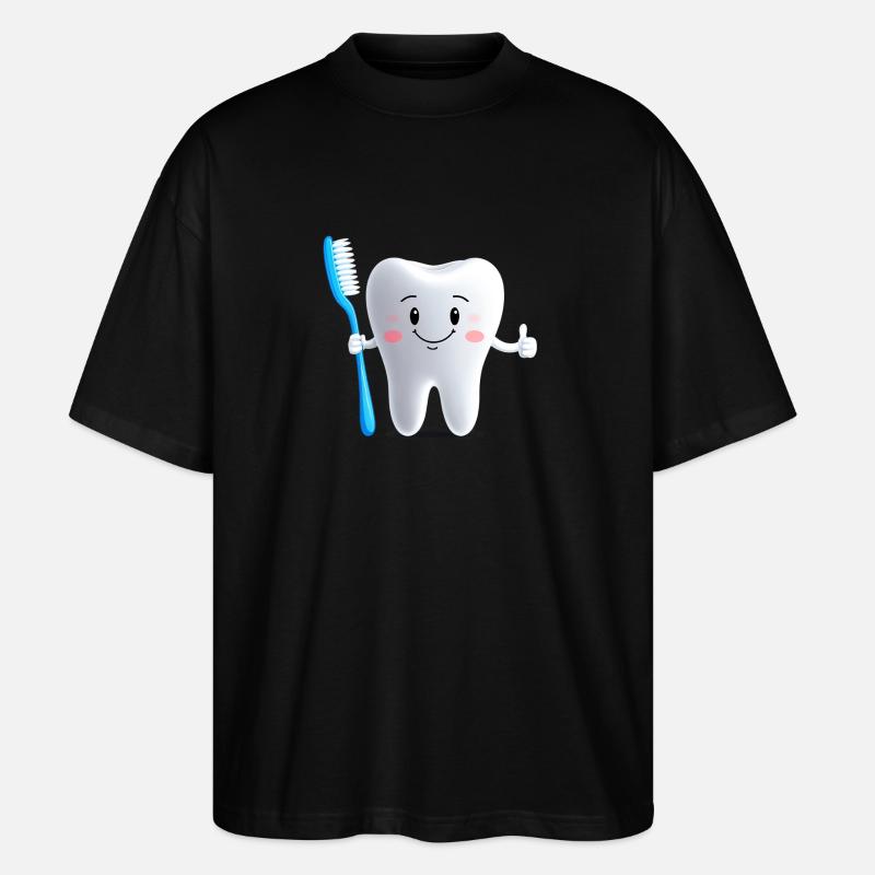 Smiling tooth with toothbrush - Stanley/Stella Oversized Unisex Organic T-shirt Blaster 2.0 - black