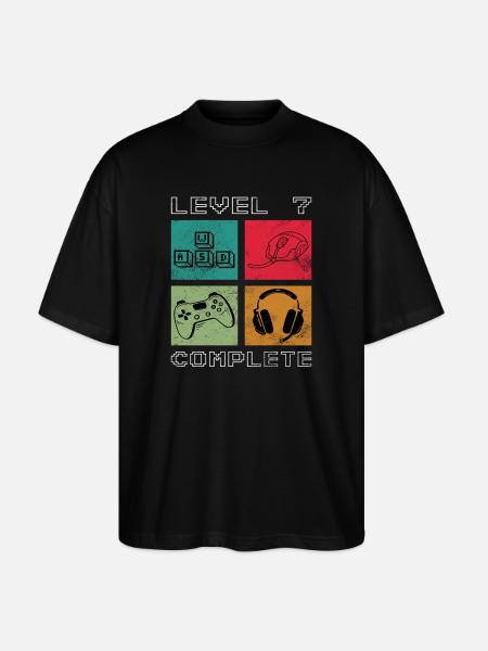 Birthday Gamer Level 7 Years Unlocked - Stanley/Stella Oversized Unisex Organic T-shirt Blaster 2.0 - black