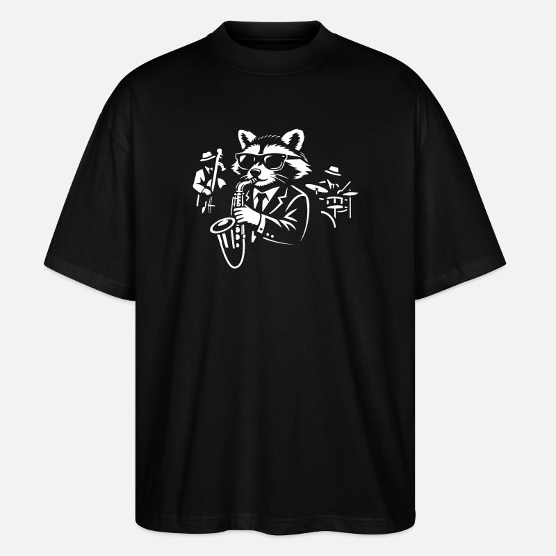 Waschbär-Saxophon-Jazz im Anzug - Stanley/Stella Oversized Unisex Bio T-Shirt Blaster 2.0 - Schwarz