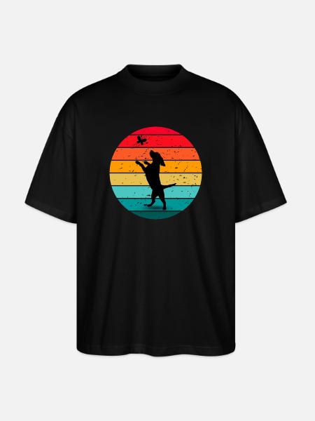 Dog Butterfly Forest Retro Sunset - Stanley/Stella Oversized Unisex Organic T-shirt Blaster 2.0 - black