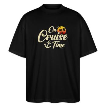 Sommerurlaub während der Kreuzfahrtzeit Kreuzfahrtreise - Stanley/Stella Oversized Unisex Bio T-Shirt Blaster 2.0 - Schwarz - Vorne - Alina (178cm) & Michal (187cm)