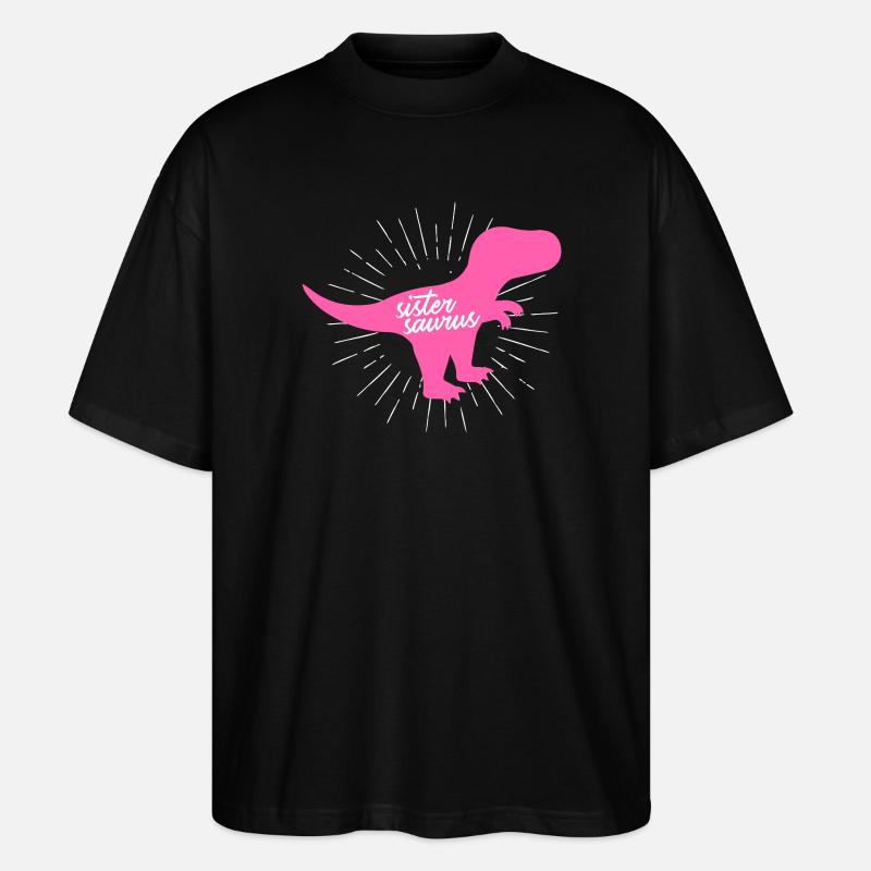 Sistersaurus Pink Dinosaurier T-Rex Geschwisterkunst - Stanley/Stella Oversized Unisex Bio T-Shirt Blaster 2.0 - Schwarz