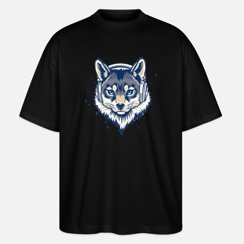 renard cool avec des écouteurs - T-shirt bio Blaster 2.0 coupe oversize Stanley/Stella Unisexe - noir