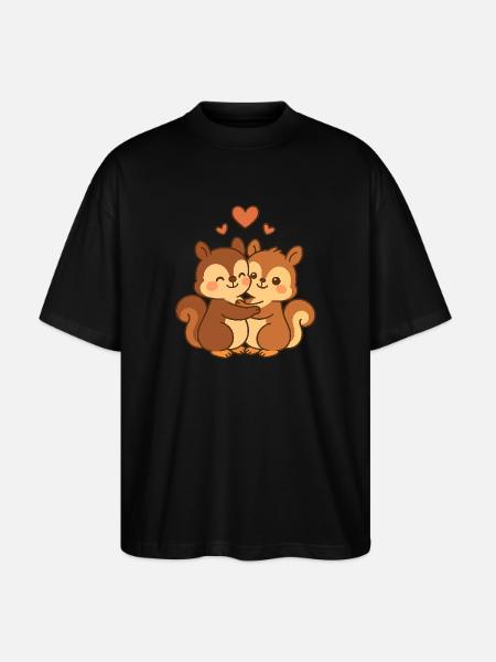Squirrel Couple Valentine's Day - Stanley/Stella Oversized Unisex Organic T-shirt Blaster 2.0 - black