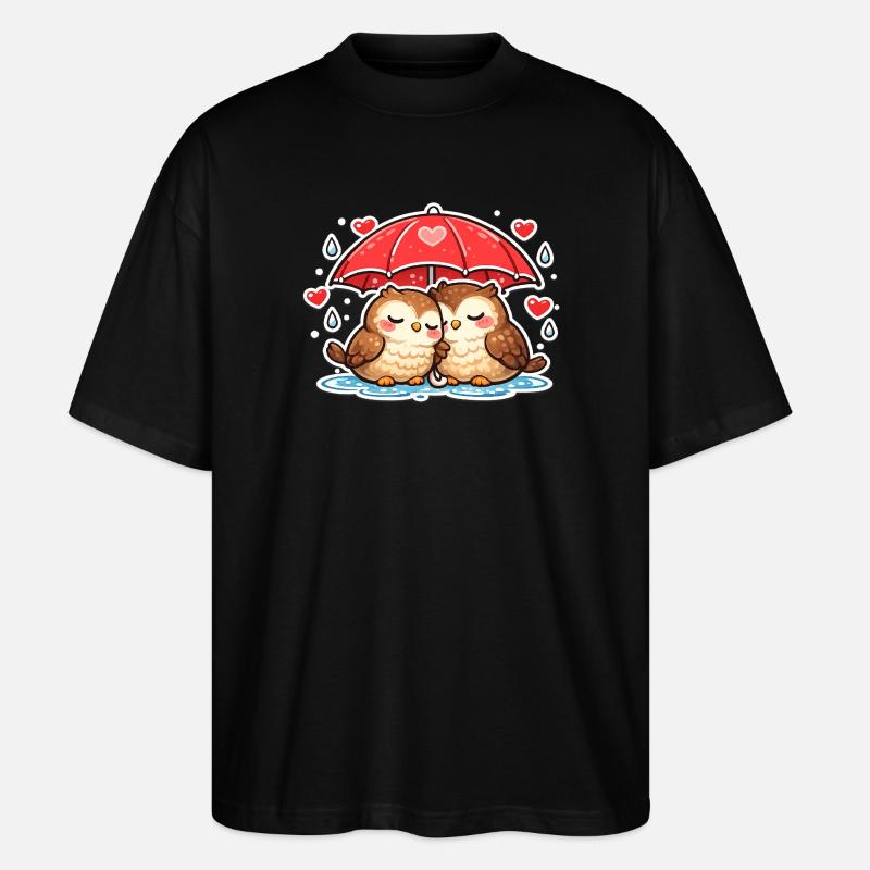 Cuddly owls under red umbrella - Stanley/Stella Oversized Unisex Organic T-shirt Blaster 2.0 - black