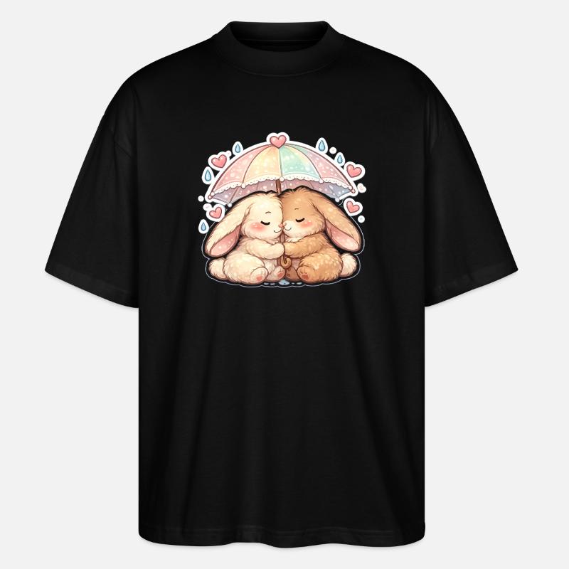 Kuschelige Regenkaninchen unter Schirm - Stanley/Stella Oversized Unisex Bio T-Shirt Blaster 2.0 - Schwarz