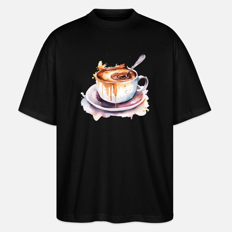 Kaffee Aquarell Tasse Splash - Stanley/Stella Oversized Unisex Bio T-Shirt Blaster 2.0 - Schwarz