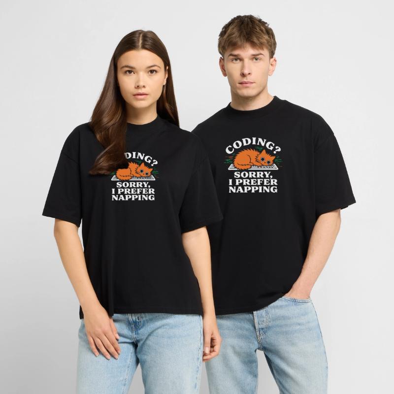 Coding? Sorry, I Prefer Napping Funny Cat Stanley/Stella Oversized Unisex Organic T-shirt Blaster 2.0