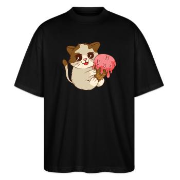 Le chat mange de la glace - T-shirt bio Blaster 2.0 coupe oversize Stanley/Stella Unisexe - noir - Devant - Alina (178cm) & Michal (187cm)