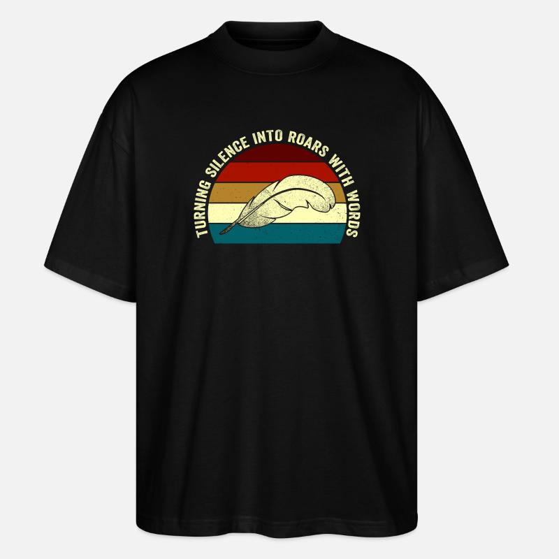 Roaring Words Feather Sunset - Stanley/Stella Oversized Unisex Organic T-shirt Blaster 2.0 - black