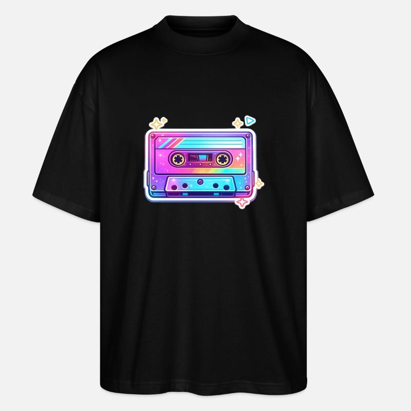 Neon Rainbow Cassette Sticker - Stanley/Stella Oversized Unisex Organic T-shirt Blaster 2.0 - black