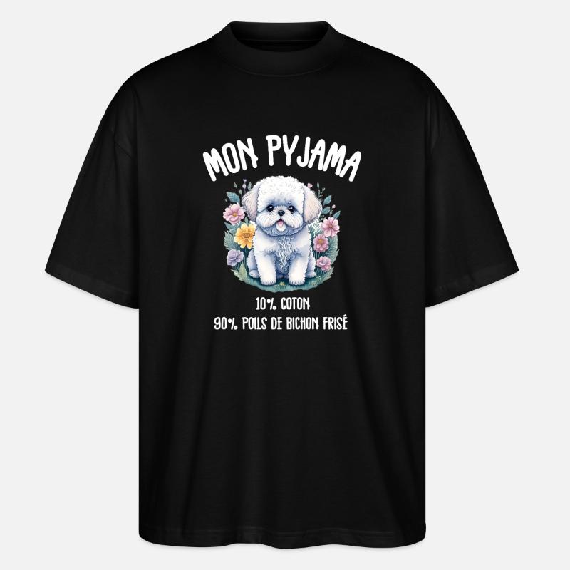 Lustiger Hund Bichon-Schlafanzug - Stanley/Stella Oversized Unisex Bio T-Shirt Blaster 2.0 - Schwarz