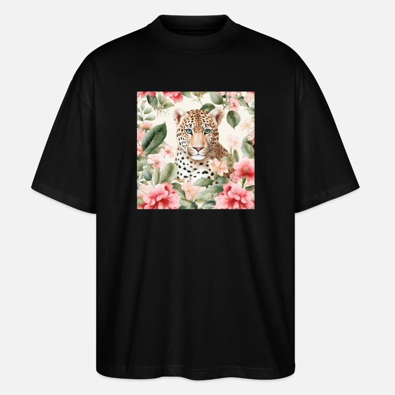 Aquarell-Blütenleopard - Stanley/Stella Oversized Unisex Bio T-Shirt Blaster 2.0 - Schwarz