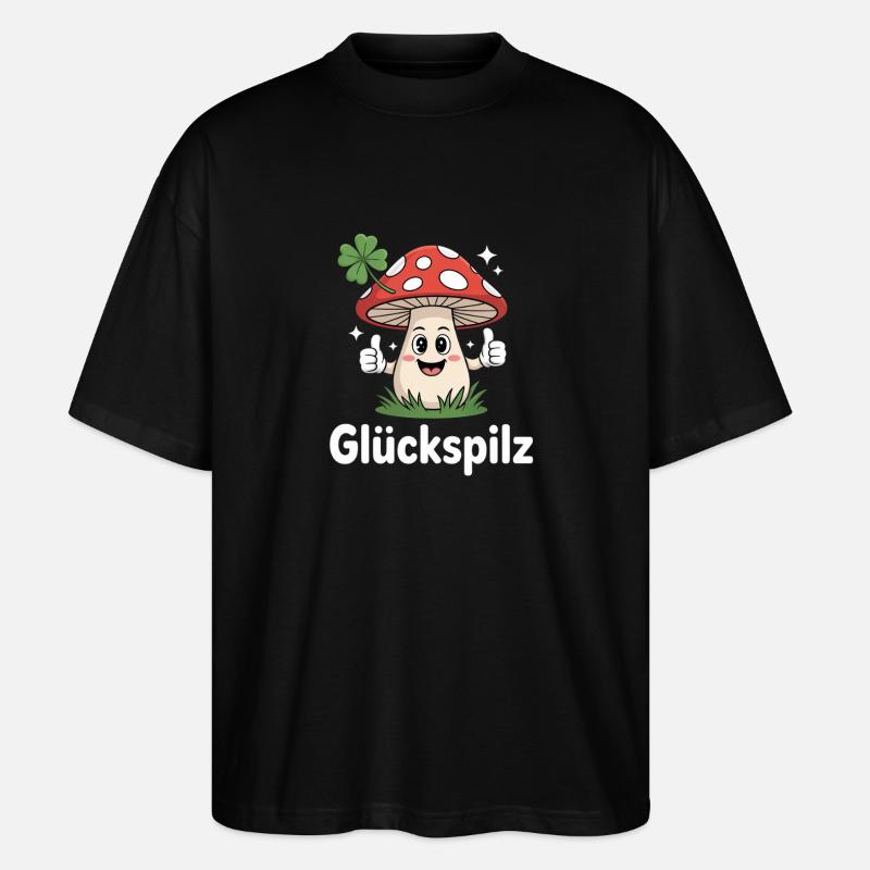Champignon chanceux drôle avec trèfle - T-shirt bio Blaster 2.0 coupe oversize Stanley/Stella Unisexe - noir