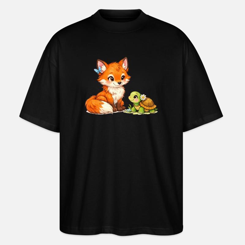 Fox and a cute turtle - Stanley/Stella Oversized Unisex Organic T-shirt Blaster 2.0 - black
