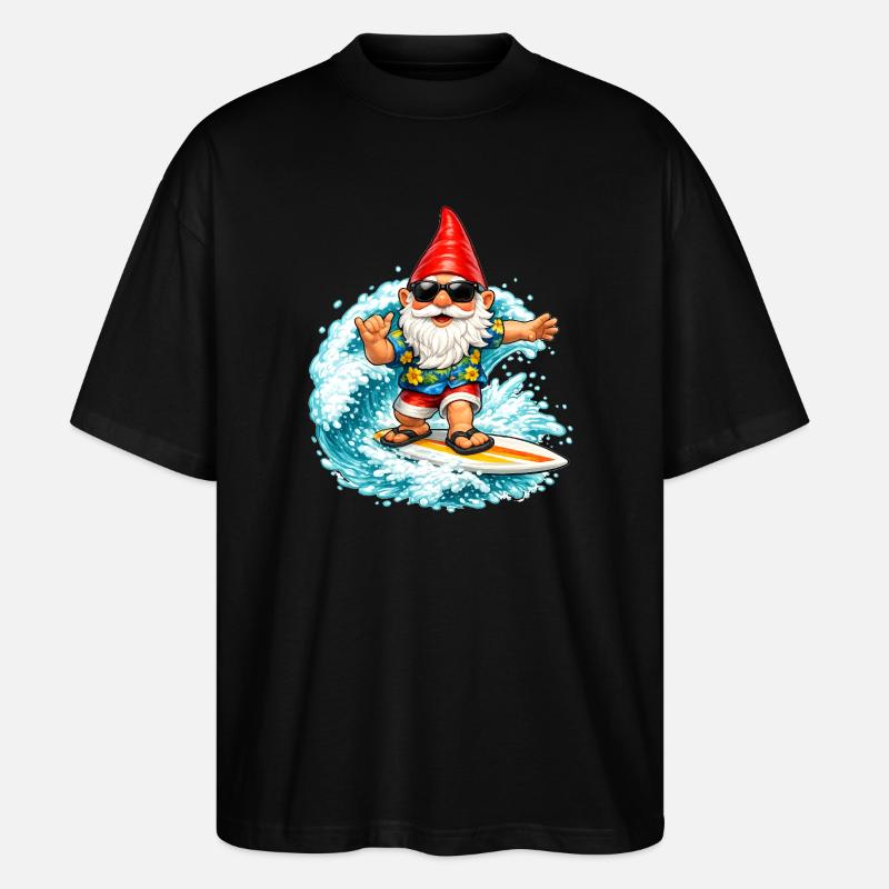 Surfender Gartenzwerg auf der Welle  - Stanley/Stella Oversized Unisex Bio T-Shirt Blaster 2.0 - Schwarz
