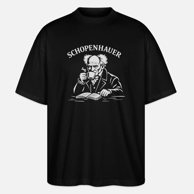 Arthur Schopenhauer boit du café - T-shirt bio Blaster 2.0 coupe oversize Stanley/Stella Unisexe - noir