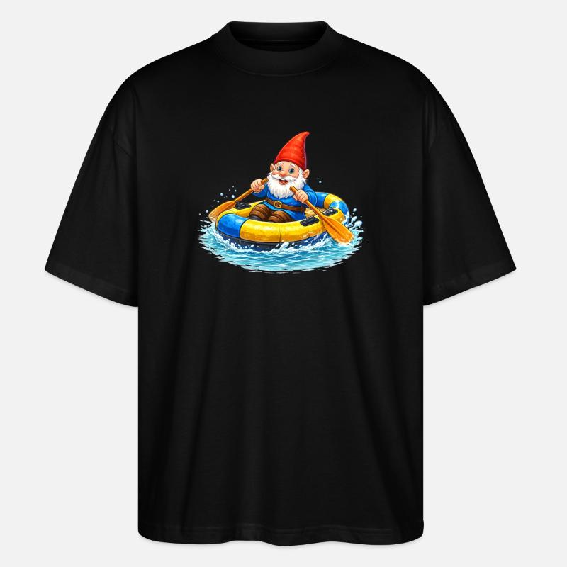 Gartenzwerg im Schlauchboot auf Sommerabenteuer - Stanley/Stella Oversized Unisex Bio T-Shirt Blaster 2.0 - Schwarz