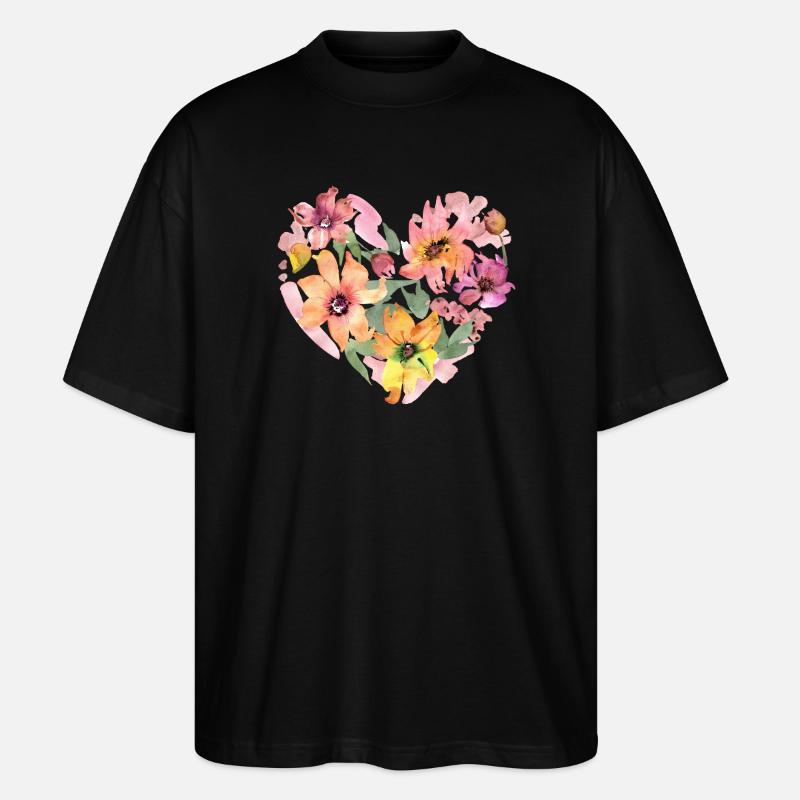 Floral Heart - Stanley/Stella Oversized Unisex Bio T-Shirt Blaster 2.0 - Schwarz