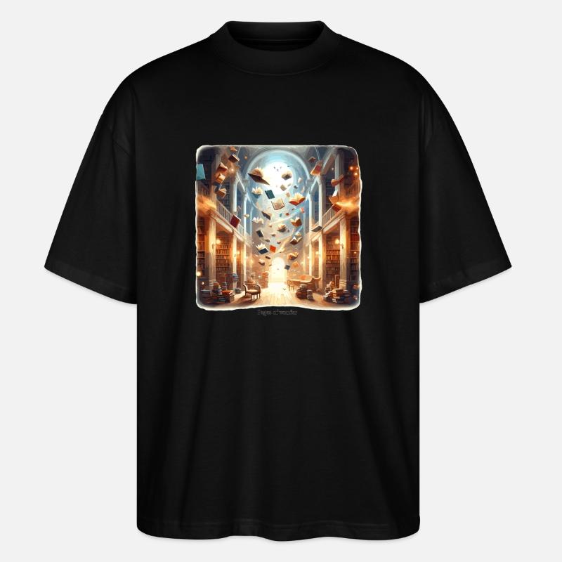 Library Magic: Flying Books - Stanley/Stella Oversized Unisex Organic T-shirt Blaster 2.0 - black