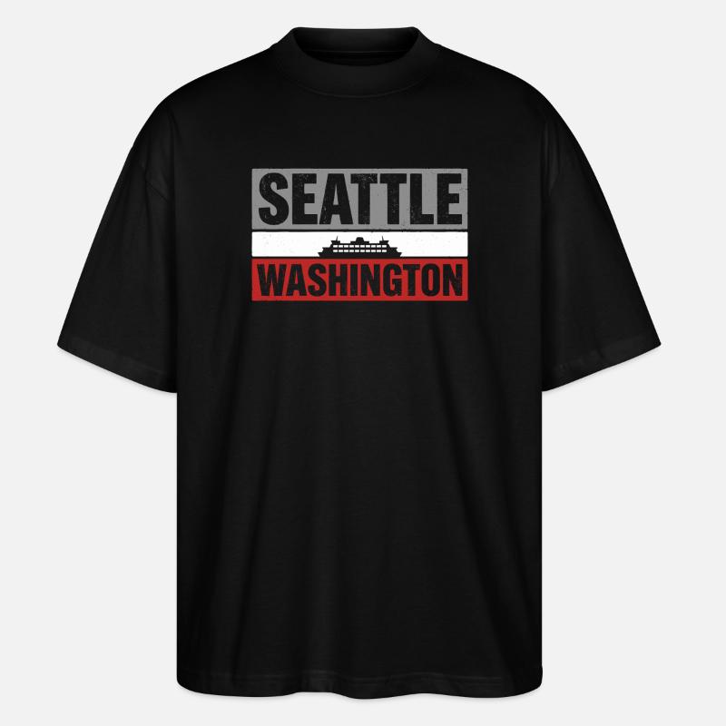 Seattle Washington Ferry Retro-Typografie-Souvenir - Stanley/Stella Oversized Unisex Bio T-Shirt Blaster 2.0 - Schwarz