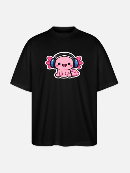 Cuddly Headphone Dragon axolotl - Stanley/Stella Oversized Unisex Organic T-shirt Blaster 2.0 - black