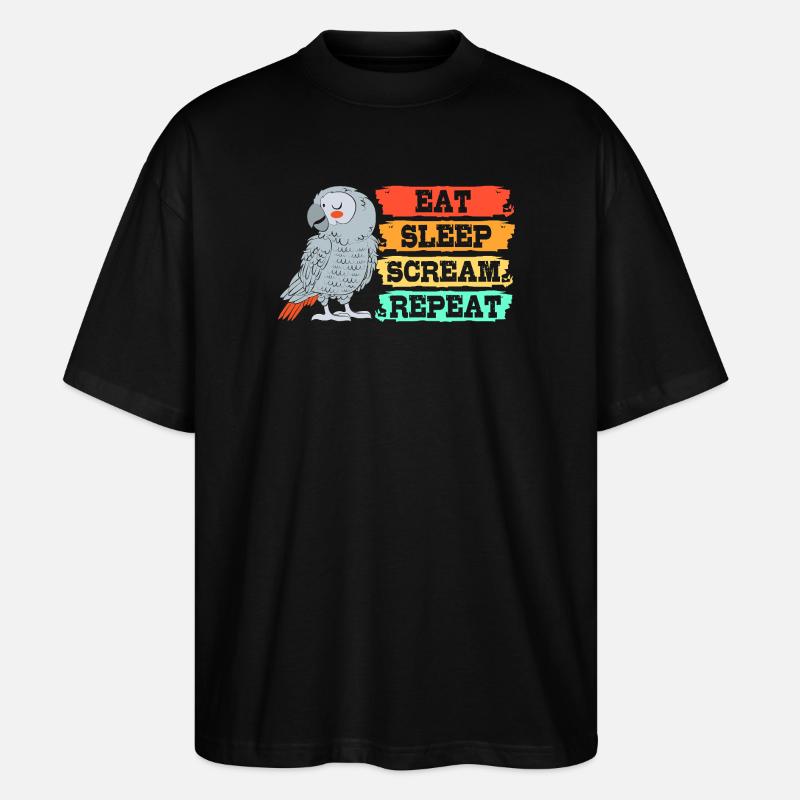 Papagei Grau - Stanley/Stella Oversized Unisex Bio T-Shirt Blaster 2.0 - Schwarz