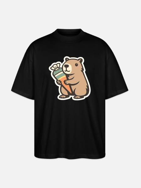 Capybara School Child – 1st Grade - Stanley/Stella Oversized Unisex Organic T-shirt Blaster 2.0 - black