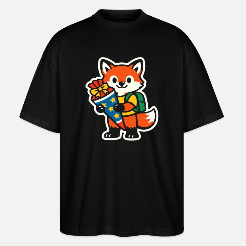 Fuchs mit Geschenk und Rucksack Einschulung - Stanley/Stella Oversized Unisex Bio T-Shirt Blaster 2.0 - Schwarz