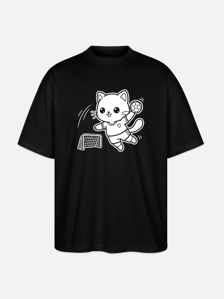 Kawaii Cat Handball Player - Stanley/Stella Oversized Unisex Organic T-shirt Blaster 2.0 - black