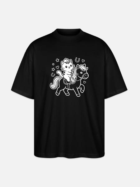 Kawaii Cat on Horse - Stanley/Stella Oversized Unisex Organic T-shirt Blaster 2.0 - black