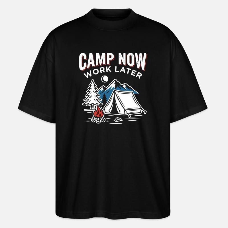 Jetzt Campen, Später Arbeiten - Stanley/Stella Oversized Unisex Bio T-Shirt Blaster 2.0 - Schwarz