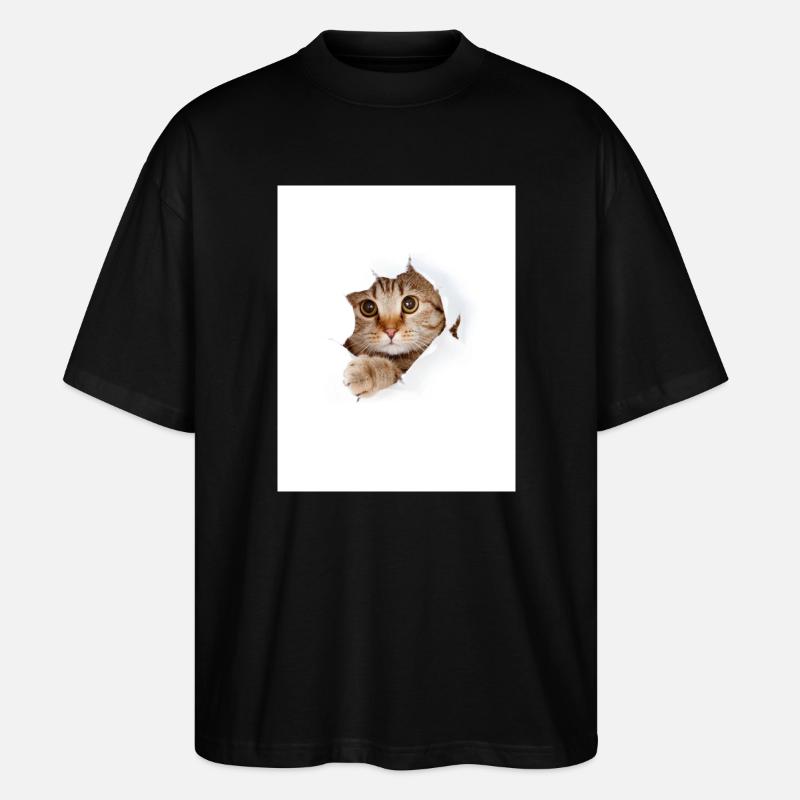 Kuckuck-Kätzchen durch den Papierriss - Stanley/Stella Oversized Unisex Bio T-Shirt Blaster 2.0 - Schwarz