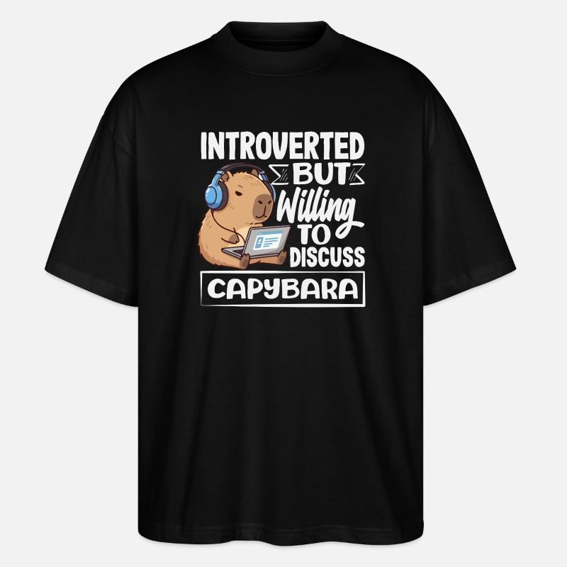 Introvertiert, Aber Diskussionsfreudig Capybara - Stanley/Stella Oversized Unisex Bio T-Shirt Blaster 2.0 - Schwarz