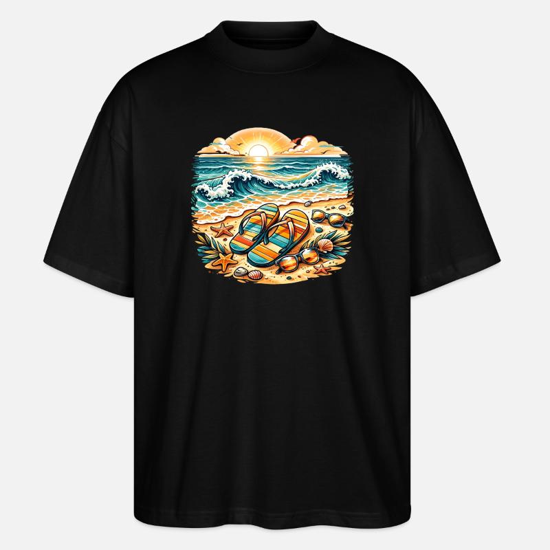 Sunset on the beach illustration - Stanley/Stella Oversized Unisex Organic T-shirt Blaster 2.0 - black
