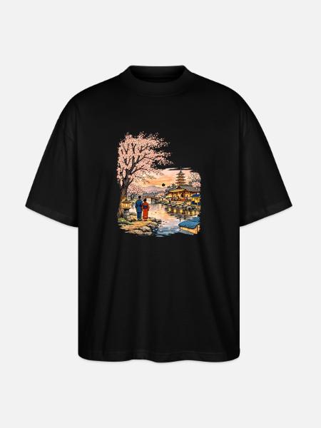 Traditional Japanese cherry blossoms - Stanley/Stella Oversized Unisex Organic T-shirt Blaster 2.0 - black