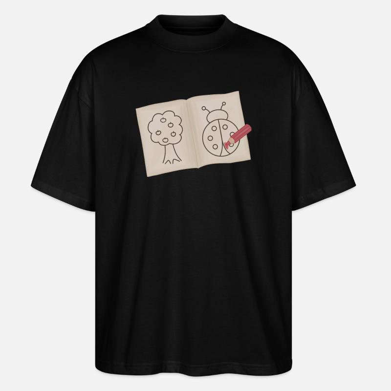 Tree and Ladybug Doodle Sketch - Stanley/Stella Oversized Unisex Organic T-shirt Blaster 2.0 - black
