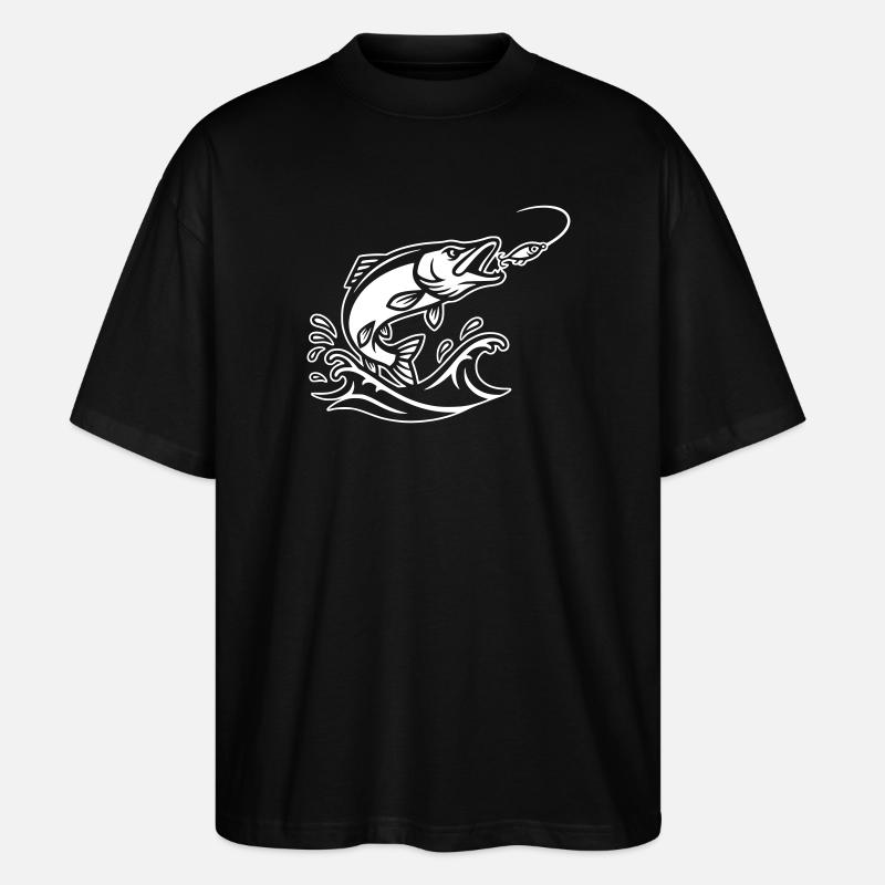 Hecht Raubfisch Sprung Outline - Stanley/Stella Oversized Unisex Bio T-Shirt Blaster 2.0 - Schwarz