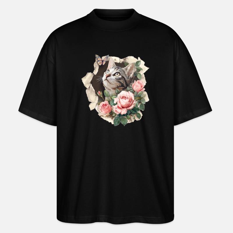 Kat og sommerfugl - Stanley/Stella Oversize Unisex Øko T-shirt Blaster 2.0 - sort