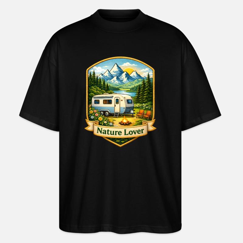 Camping in den Bergen Illustration - Stanley/Stella Oversized Unisex Bio T-Shirt Blaster 2.0 - Schwarz