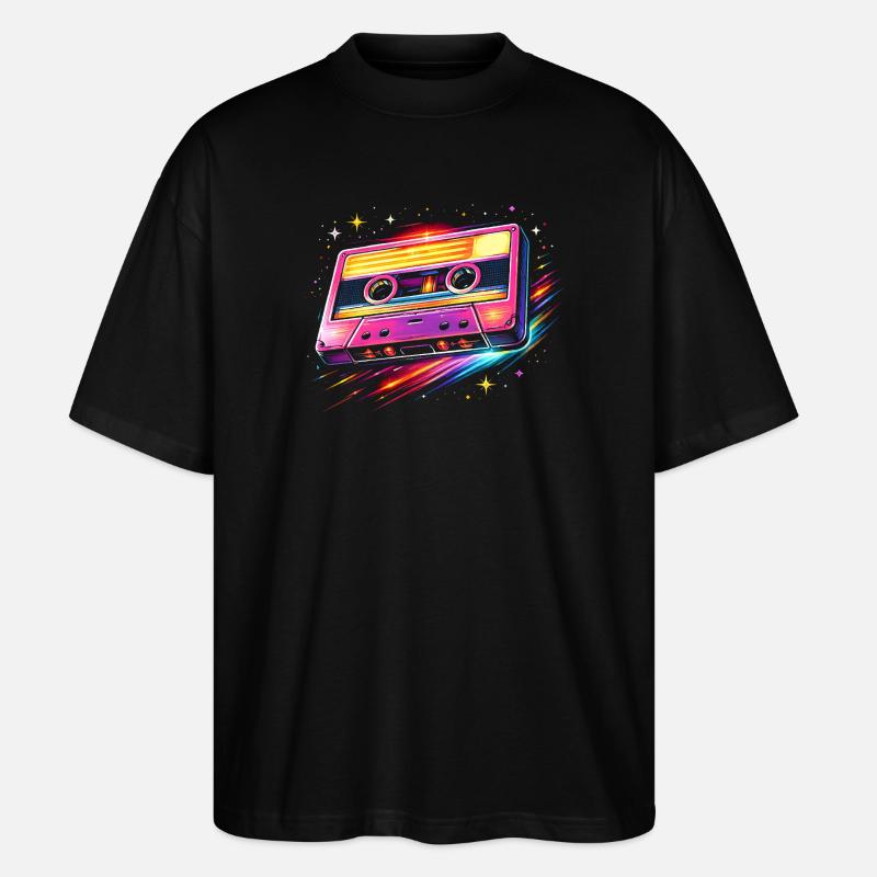 Retro Kassette Neon 80er Stil - Stanley/Stella Oversized Unisex Bio T-Shirt Blaster 2.0 - Schwarz