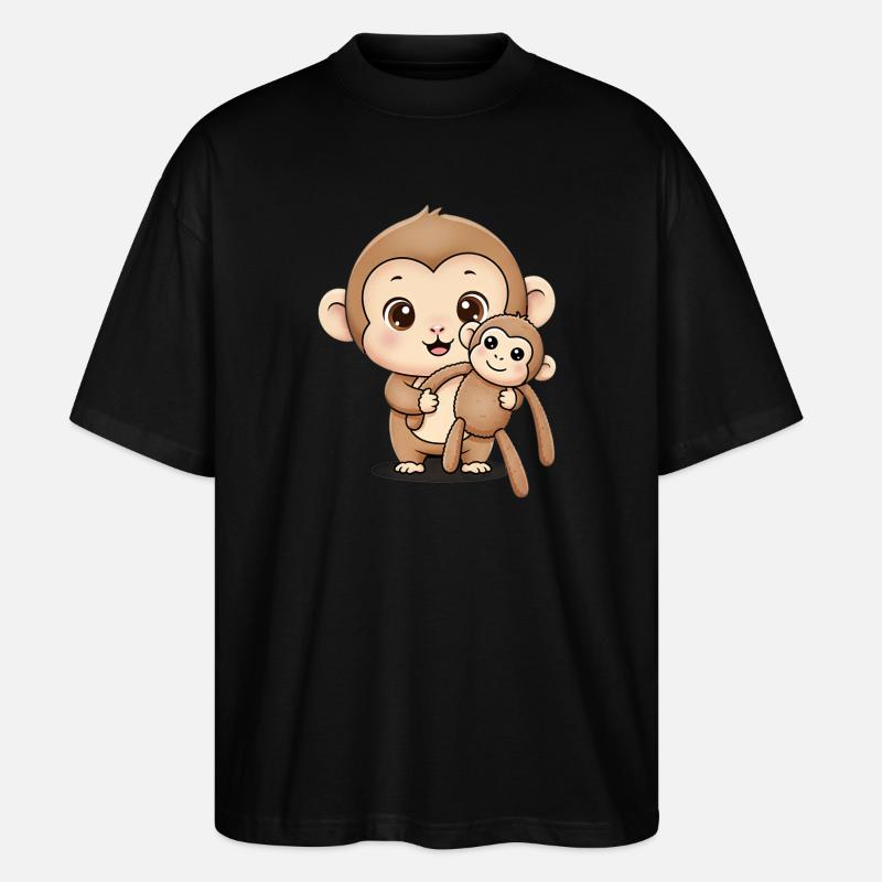 Süßer Punch Affe hält Kuscheltier - Stanley/Stella Oversized Unisex Bio T-Shirt Blaster 2.0 - Schwarz