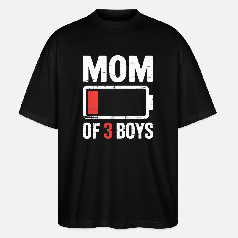 Mutter von 3 Jungen, Batterie leer - Stanley/Stella Oversized Unisex Bio T-Shirt Blaster 2.0 - Schwarz
