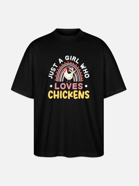 Girl Loving Chickens Rainbow - Stanley/Stella Oversized Unisex Organic T-shirt Blaster 2.0 - black