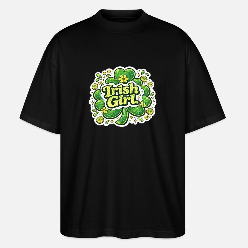 Design d’autocollants de trèfle irlandaise - T-shirt bio Blaster 2.0 coupe oversize Stanley/Stella Unisexe - noir