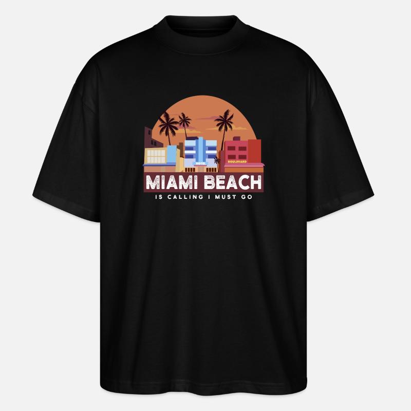Miami Beach Retro Skyline - Stanley/Stella Oversized Unisex Bio T-Shirt Blaster 2.0 - Schwarz