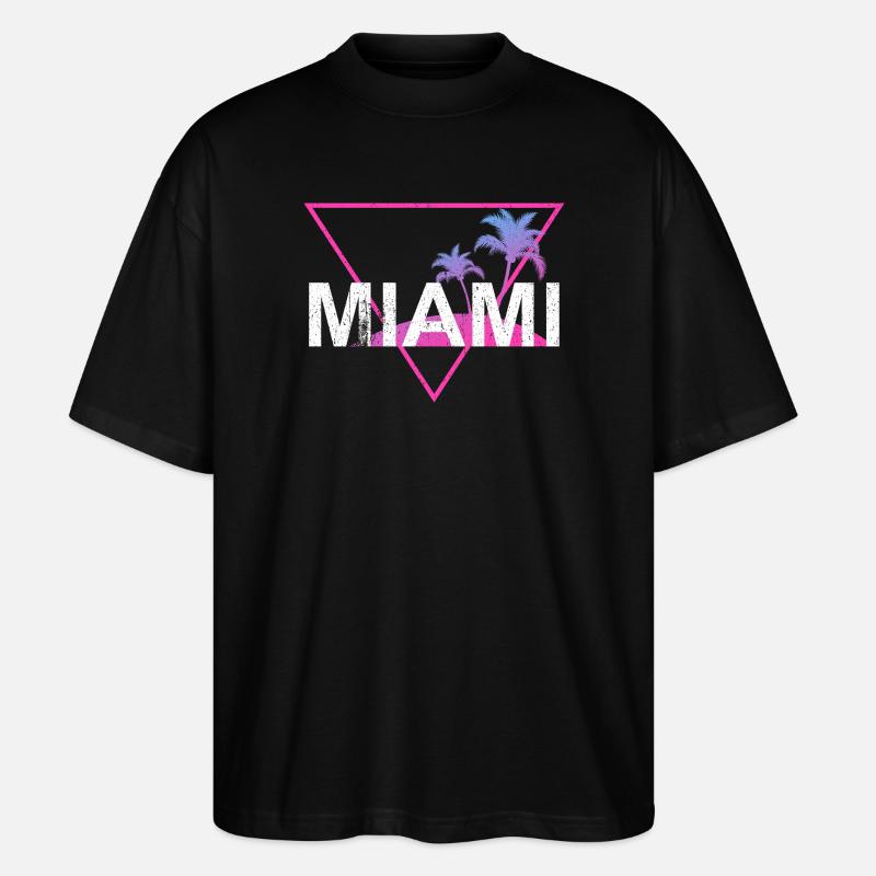 Miami Neon Palm Trees Retro - Stanley/Stella Oversized Unisex Organic T-shirt Blaster 2.0 - black