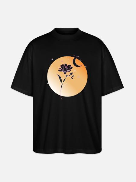 Freesia with Moon Line Art Illustration - Stanley/Stella Oversized Unisex Organic T-shirt Blaster 2.0 - black